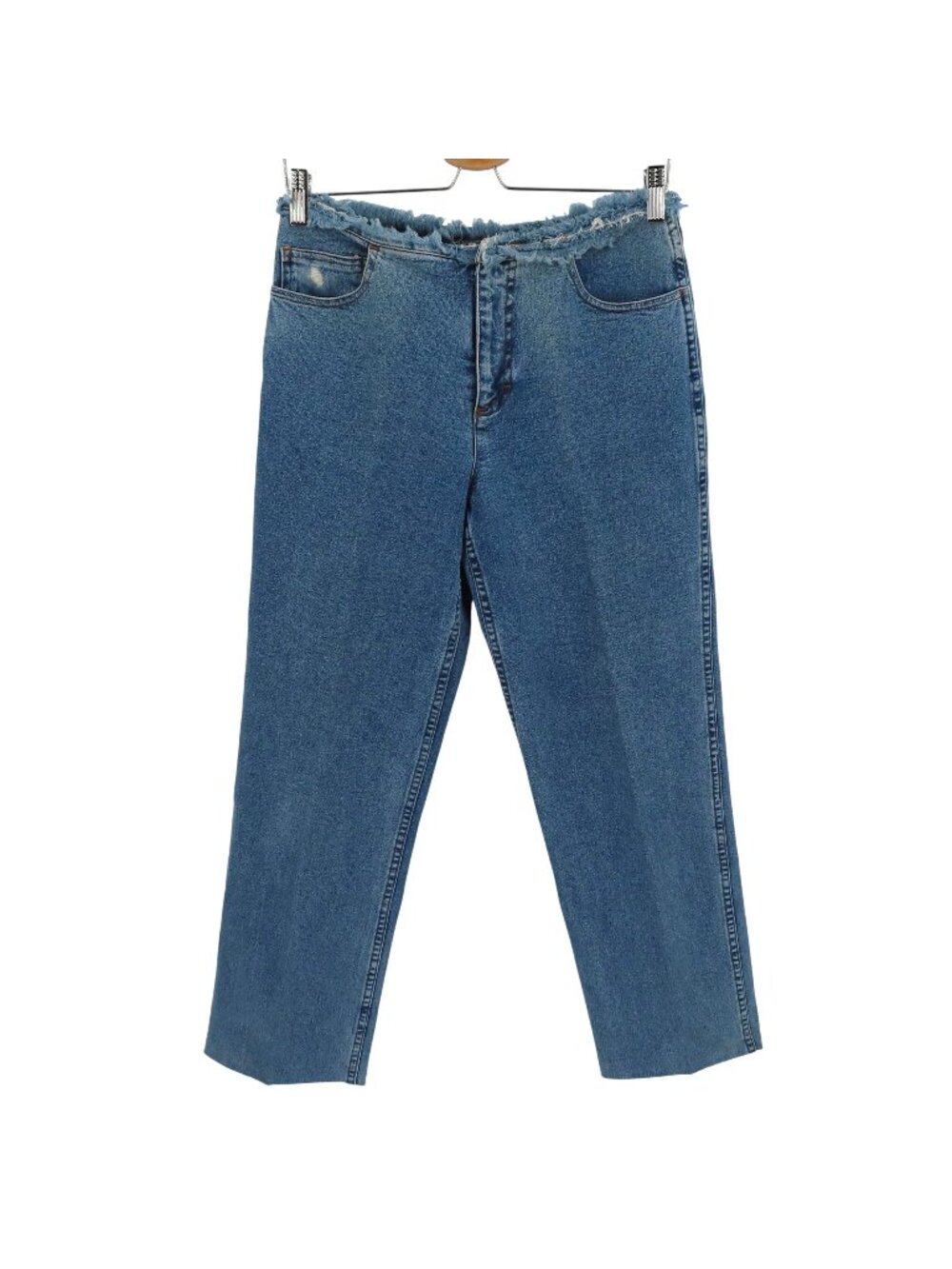 Womyn Womens 4 Raw No Waist Light Blue Wash Denim Jeans Cotton Blend Made in USA